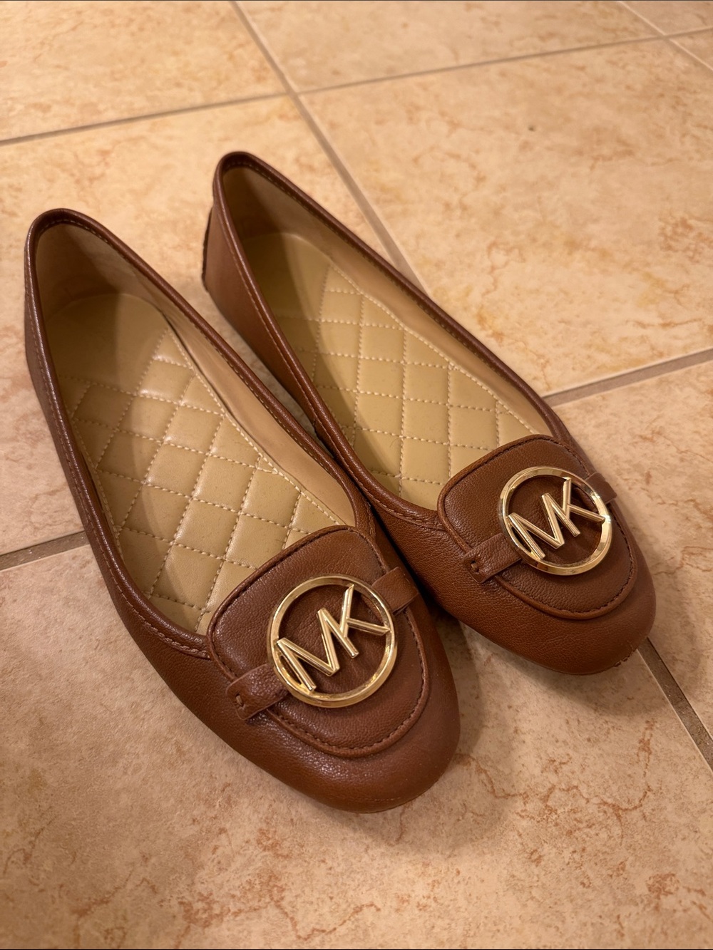 Michael Kors Chestnut Brown Leather MK Logo Loafers